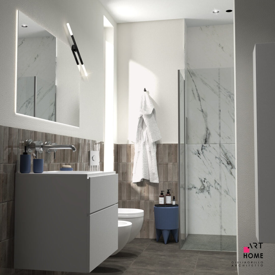 Torti- bagno marmo 2-Giulia Grillo Architetto progettare bagno stretto lungo piccolo